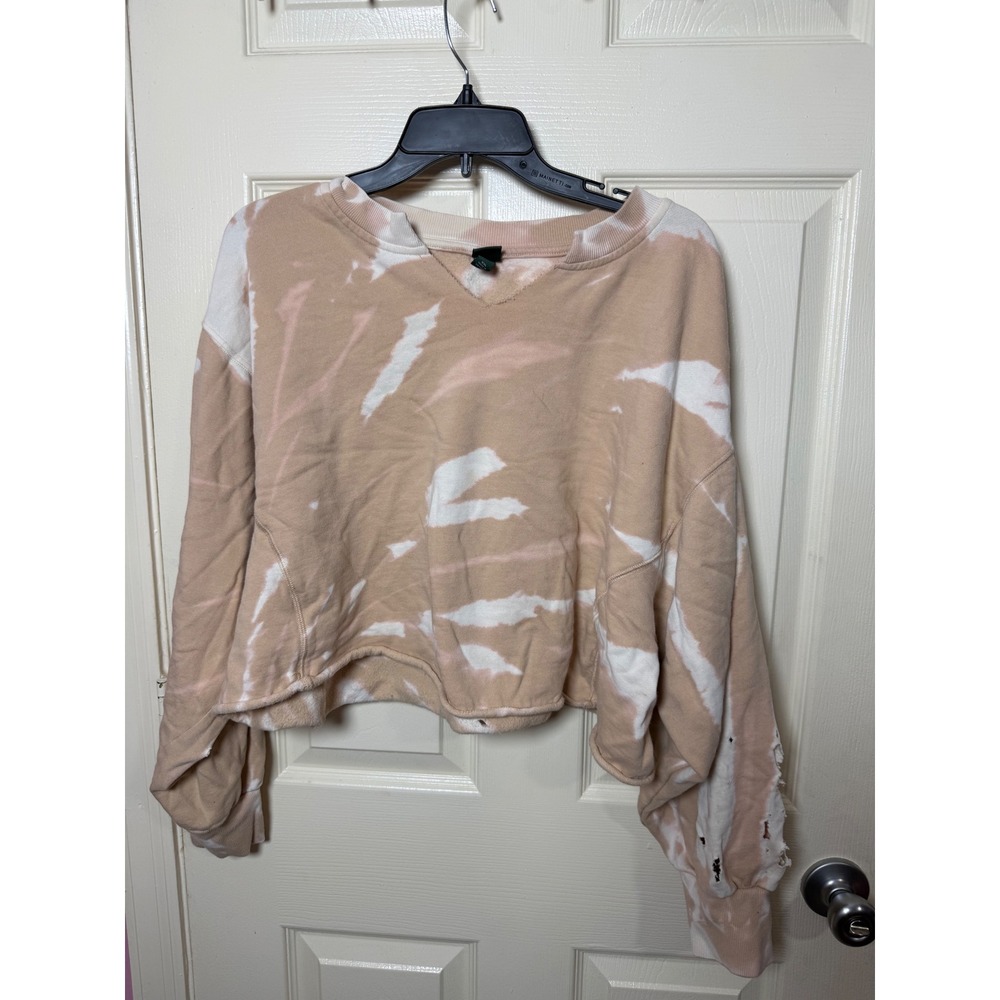Wild Fable Women Tan Tie Dye Distressed Cropped Sweatshirt XXL